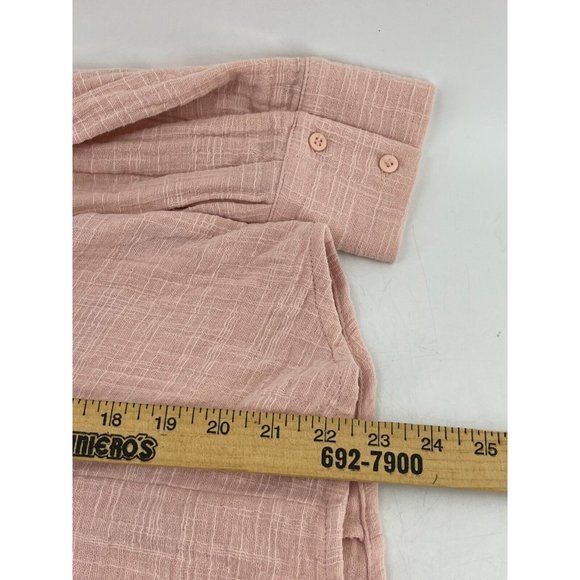 Lucky Brand Women's 100% Cotton Pink Linen Long Sleeve Ruffled Top Shirt Size S - Picture 8 of 9